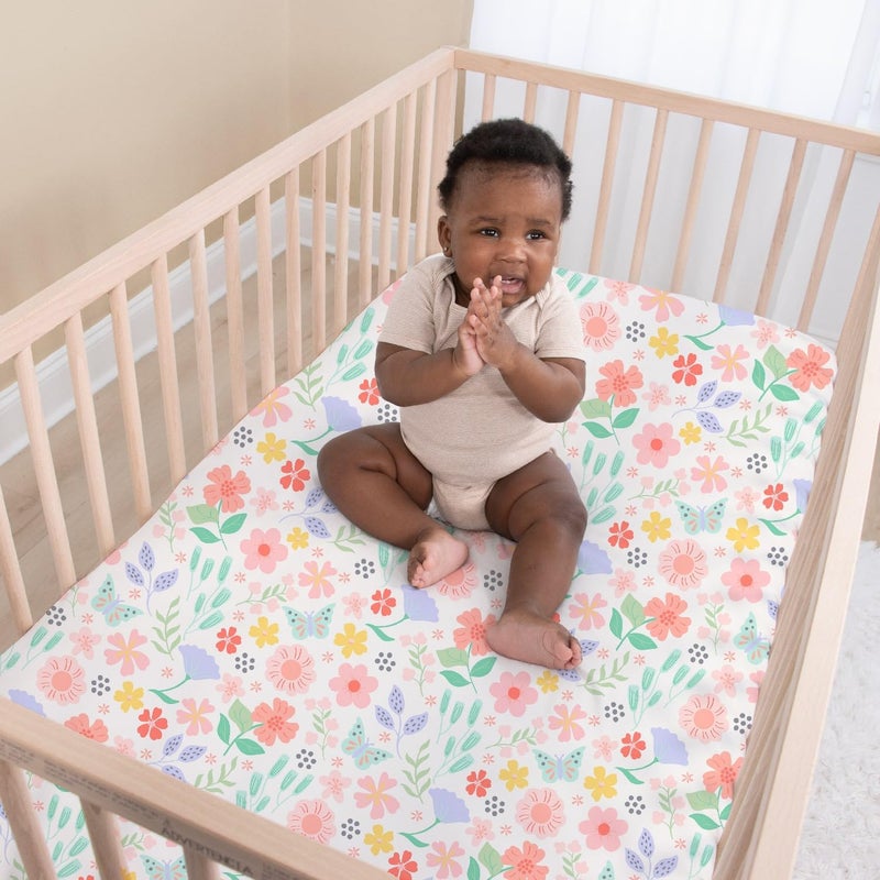 The Peanut Shell Baby Crib Bedding Set for Girls - 3 Pieces - Newborn, Infant & Toddler Bed - Pink Baby Blanket Set with Fitted Crib Sheet, Dust Ruffle - Wildflower Boho Floral Girl Nursery Décor - Image 5